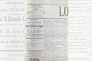 Primera plana del periódico Los Principios, publicación que sostenía en Santa Fe la candidatura presidencial de Bernardo de Irigoyen.