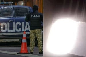 Aprovechando que la camioneta policial estaba en un semáforo se dejó caer en el hueco que había en el piso de 40 o 50 cm.