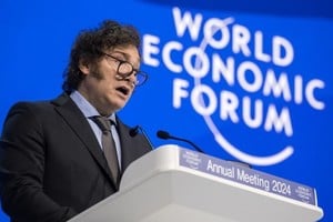 Davos, Suiza. El presidente de Argentina, Javier Milei, disertando en el Foro Económico Mundial 2024.
