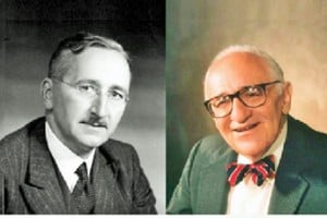 El austríaco Friedrich Hayek (1899-1992) y el estadounidense Murray Rothbard (1926-1995), referentes de la Escuela Austríaca de Economía que han dado muchas veces sustento teórico y fundamentos a Javier Milei. El presidente sabe que los descarnados dilemas de la política criolla no están resueltos en sus páginas.