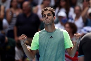 Tennis - Australian Open - Melbourne Park, Melbourne, Australia - January 14, 2024
Argentina's Francisco Cerundolo reacts after winning his first round match against Australia's Dane Sweeny REUTERS/Eloisa Lopez