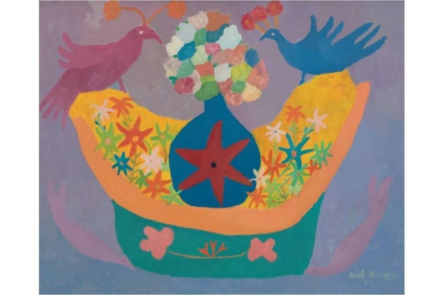 “Pájaros y flores”, 1971, óleo, 39 x 49 cm.